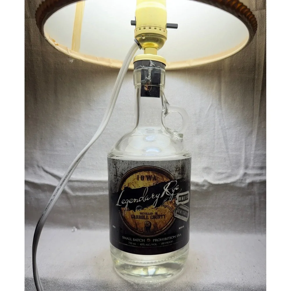 Iowa Legendary Rye Whiskey Bottle Lamp Rustic Table Decor 17in Tall White